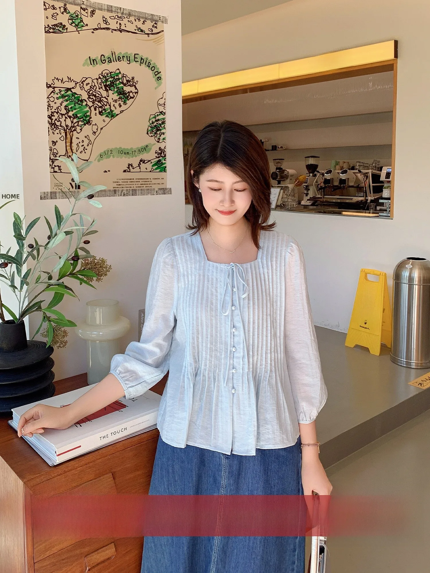 

Французский топ-рубашка для девочек с плиссировкой в стиле аккордеон, свободного кроя, с рукавами-фонариками, длиной три четверти, с квадратным воротником, в стиле кукольного топа