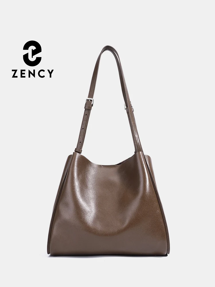 

Zency Minimalist Women's Genuine Leather Shoulder Bag Luxurious Large-Capacity Bucket Bag Retro Style Three Layer Pockets Bolsa