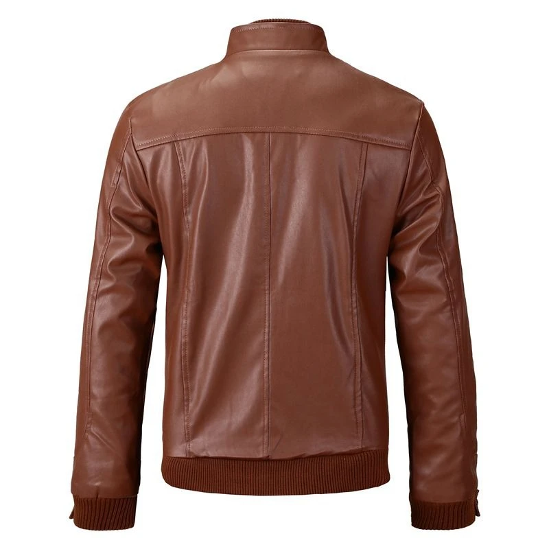 

Plus Size Middle Aged Men's Business PU Leather Jacket Stand Collar Slim Fit Korean Style Crossover Coat​