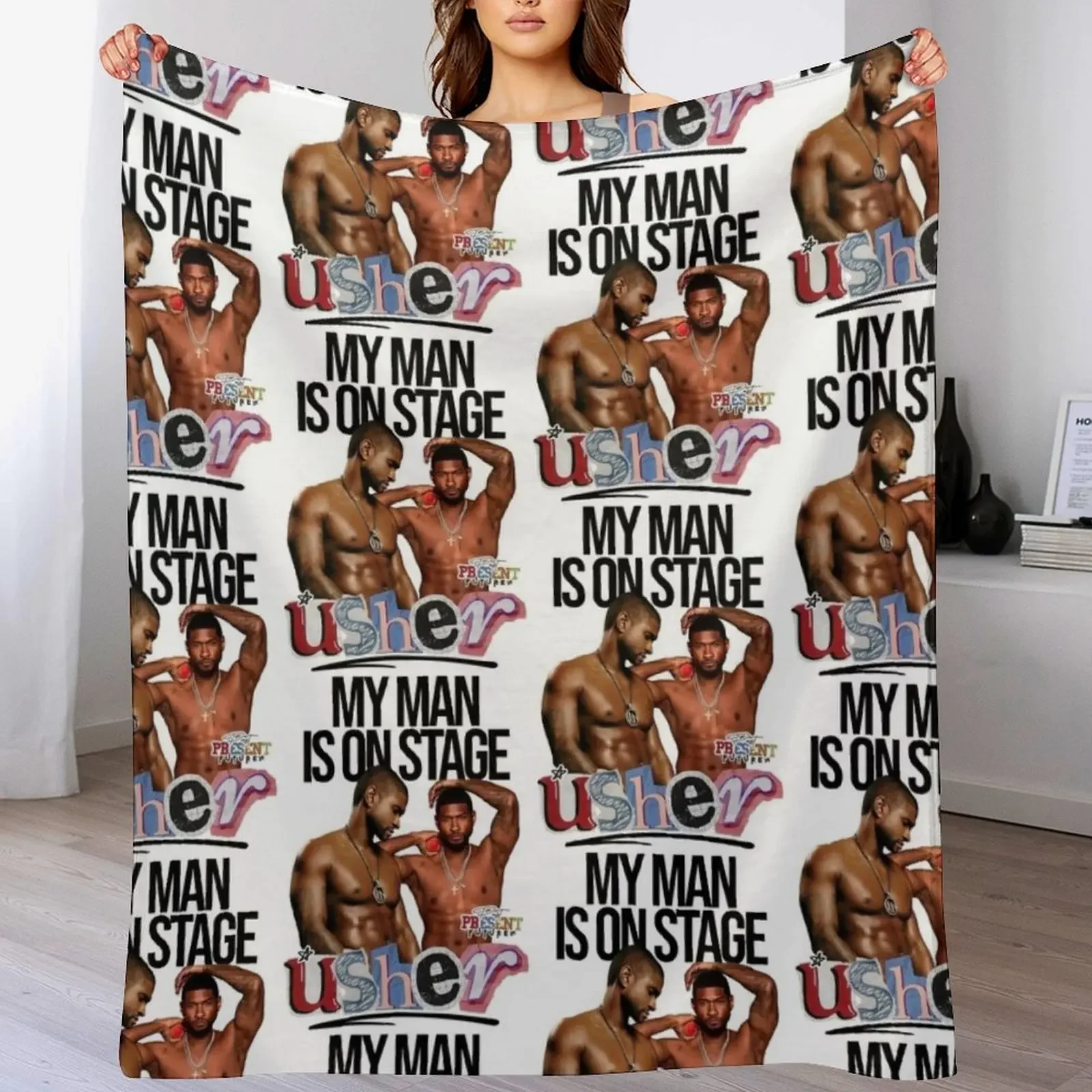 

Usher My Man Is On Stage Throw Blanket Ultra Soft Flannel Fleece Blanket for All Seasons