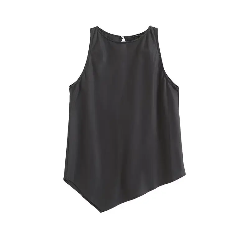 Csa sin Mangas de Lino con Diseño Asimétrico E para Mujer, Estilo Versátil, Tendencia de Moda Verano 2024, Largo Re...