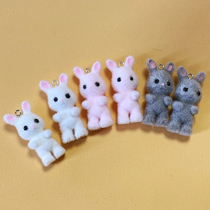 30pcs/Pack Slim Fluffy Cat Rabbit Charms Bulk Wholesale Animal Pendant Accessory DIY For Keychains Jewelry Make