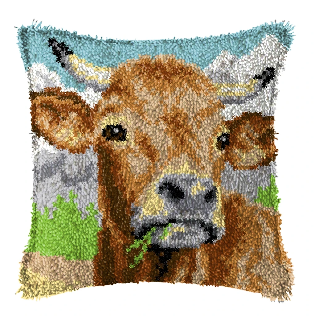 Deer Ox Fox Animals Smyrna Latch Hook Pillow Carpet Embroidery Do-It-Yourself Carpet Cushion Button Package Latch Hook Rug Kits