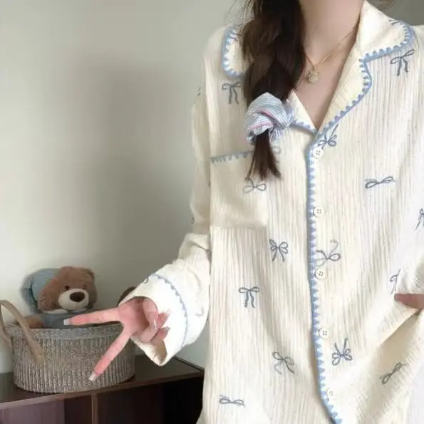 

Милые и носимые хлопковые пижамы с облаками, женские весенне-осенние студенческие повседневные комплекты из 2 предметов с героями мультфильмов, женская одежда, домашняя одежда, два