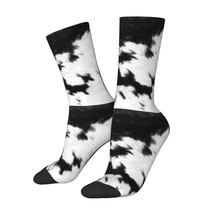 Cowhide Leather Men Women Crew Socks Unisex Novelty 3D Printed Animal Hide Texture Dress Socks