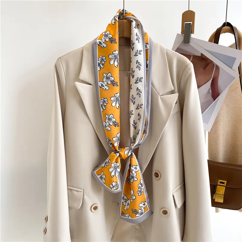 New high-end double-layer scarf, decorative scarf, summer slanted hair tie, necktie, versatile, thin, narrow, scarf, women's