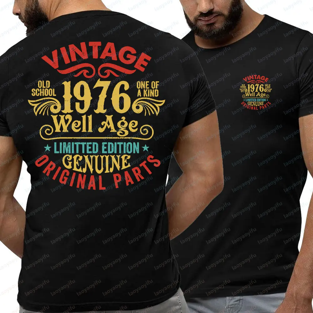 メンズカジュアルTシャツ,50歳の高品質Tシャツ,ヴィンテージ,チェスト,フルバックプリント,1974