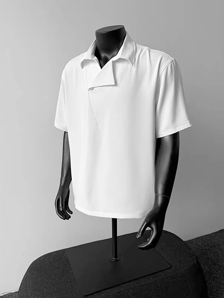 

White Ice Silk Cool Feeling Men's irt ort Sve Anti-Wrinkle Qui Dry Collar T-irt Summer Design High-End Loose ...