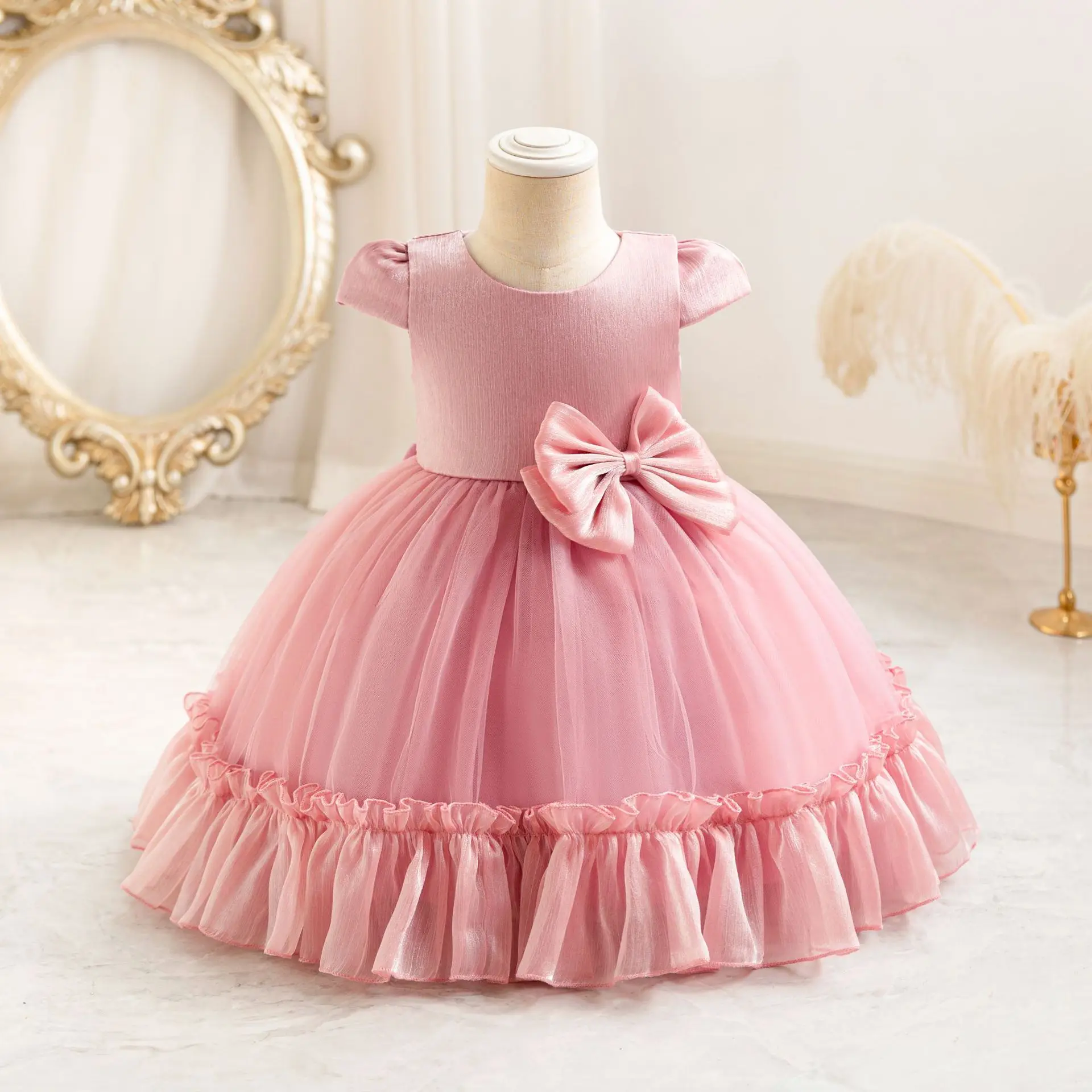 HETISO Baby Girls Tulle Princess Dresses Pink Lace Wedding Birthday Little Girl Kid's Clothes New Year Gown for Toddler