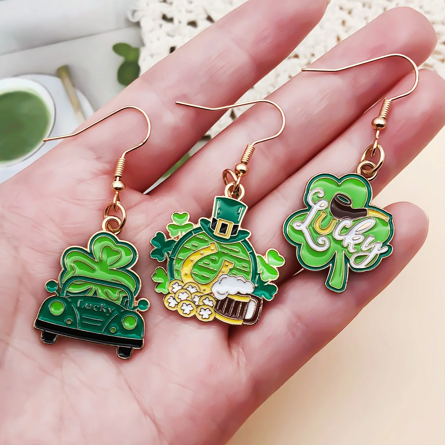 3 أزواج من أقراط المهرجانات الأيرلندية باللون الأخضر البوهيمي العتيق، مناسبة لهدايا المهرجانات، ملابس نسائية للاستخدام اليومي