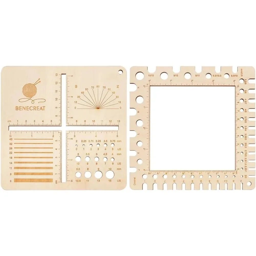 2Pcs Wooden Swatch Gauge Knitting Needle Gauge Rulers Multifunction Knitting Tool for Counting Stitches Spinners