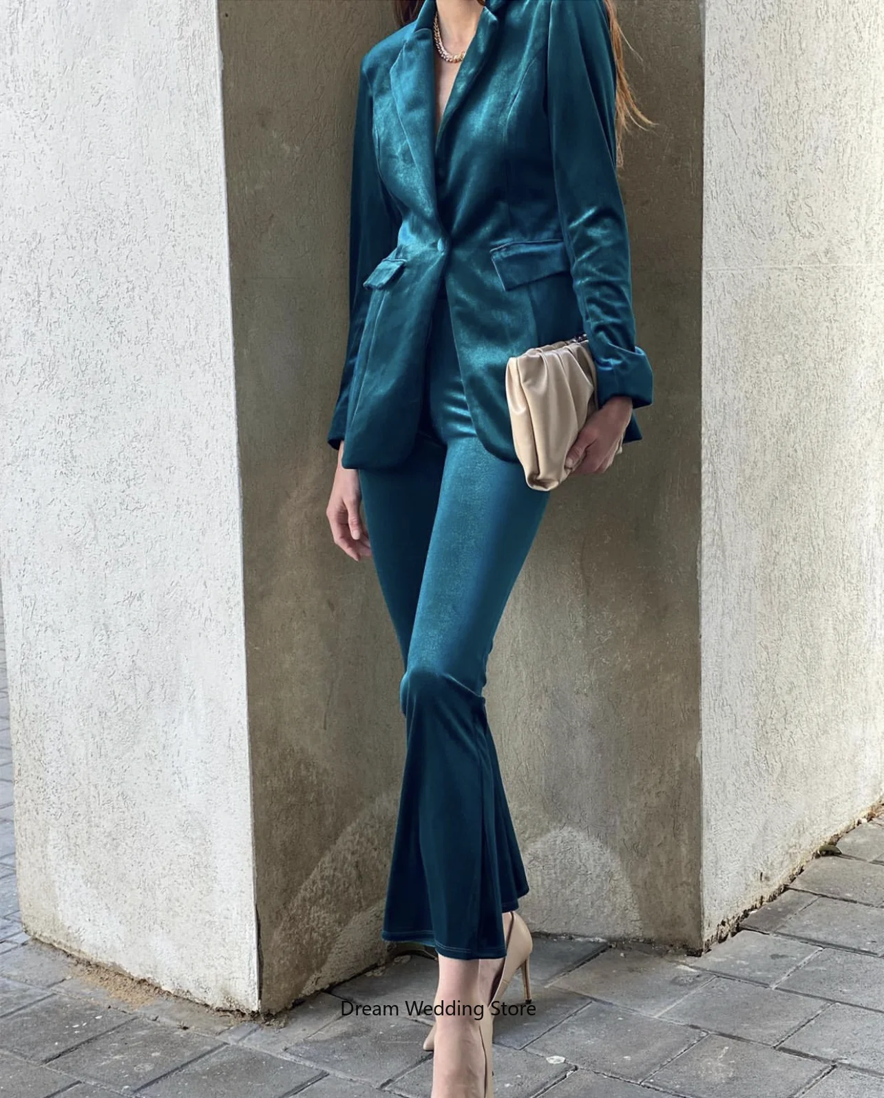 Costume en velours pour femmes, ensemble deux pièces, Blazer formel élégant OL bureau + pantalon sur mesure, robe de bal de fin d'année