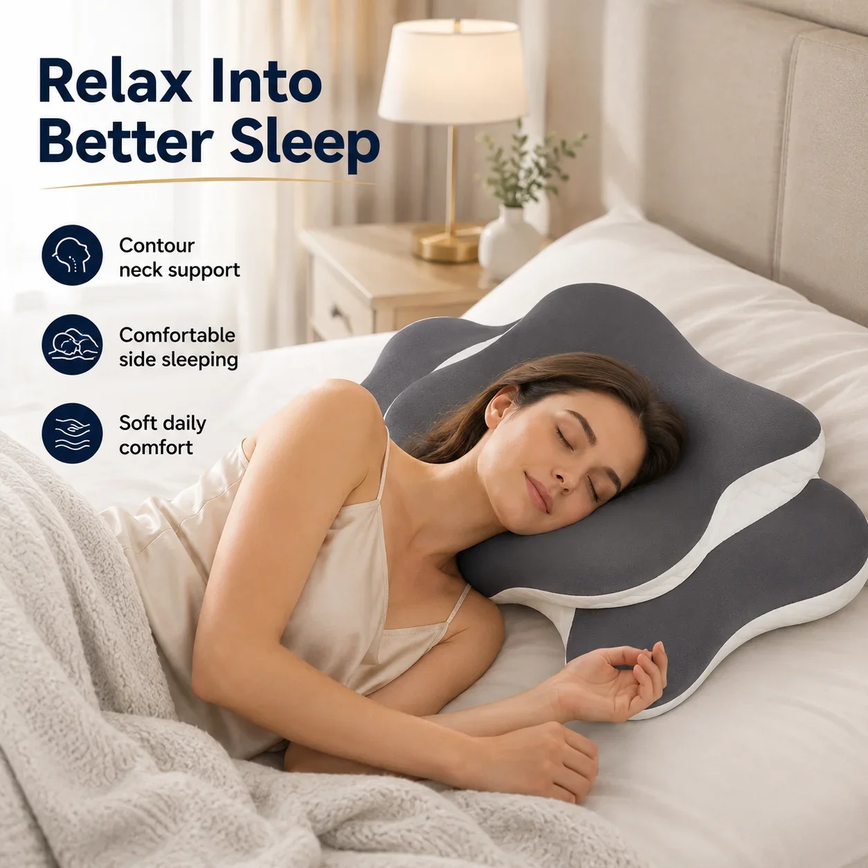 Memory Foam Neck Pillow Ergonomic Orthopedic Support for Side Back Stomach Sleepers Pain Relief