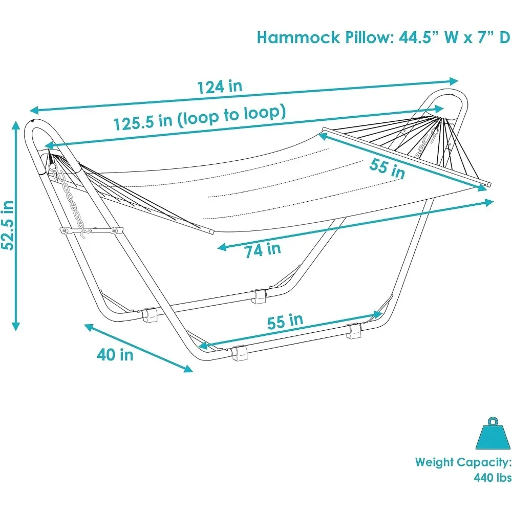 &Double Quilted Fabric Hammock with Universal Steel Stand, 450-Pound Capacity, Hammock