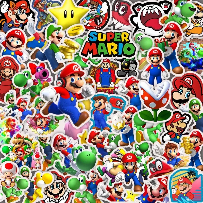 50 pezzi non ripetuti Super Mario PVC Cartoon adesivi impermeabili valigia skateboard adesivo graffiti giocattolo per action figure per bambini