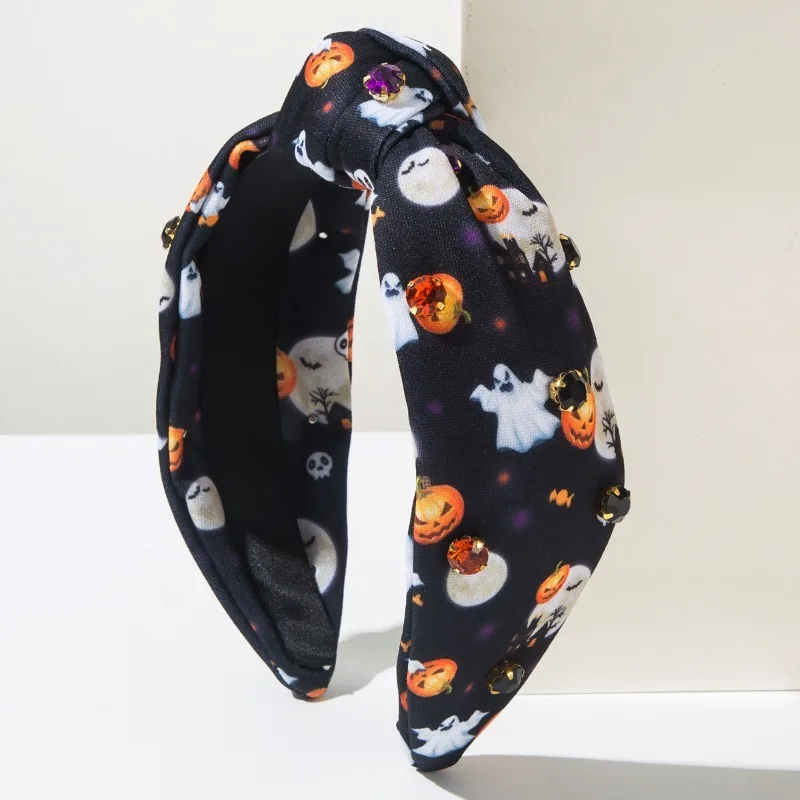 Halloween Element bedrukte stoffen haaraccessoire voor dames, pompoen spookhoed bedrukte modieuze hoofdband voor dames