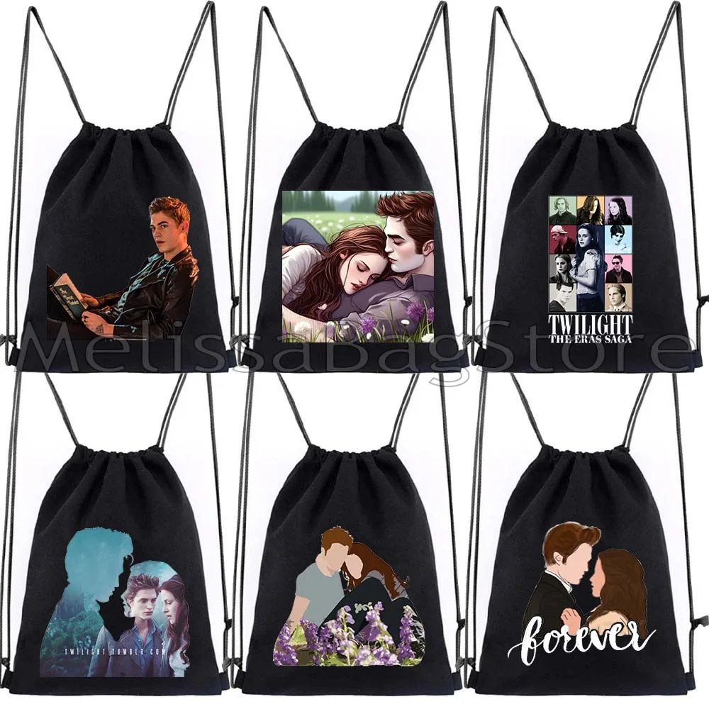 Classic Movie The Twilight Saga Edward and Bella Teen Wolf Gifts Canvas Drawstring Backpack Bags Sports Gym Sackpack String Bag