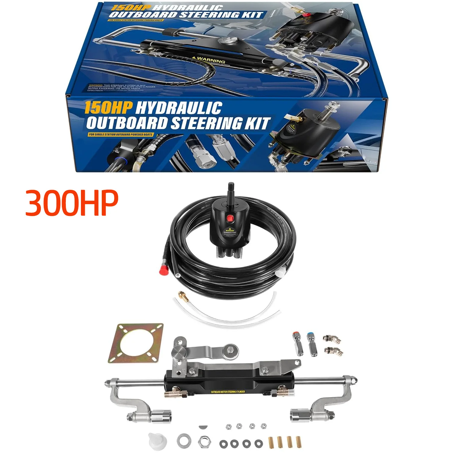 

Hydraulic Steering Kit 300HP Hydraulic Steering Compact Cylinder Hydraulic Outboard Steering Kit for Boat Marine Steering System