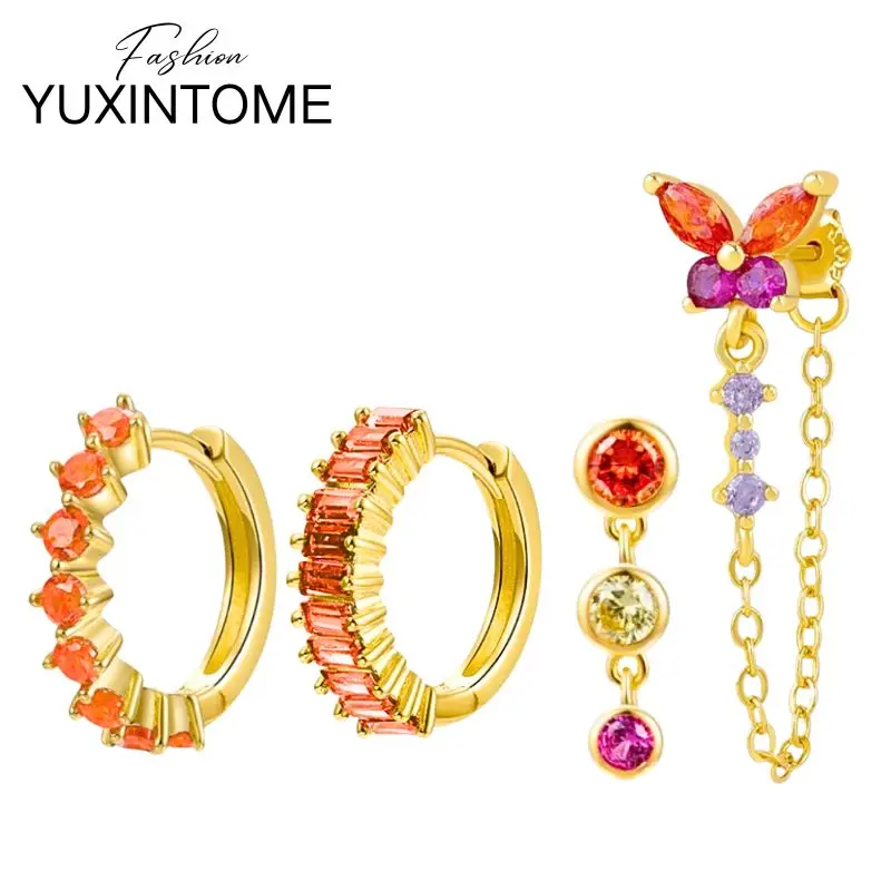 

925 Sterling Silver Needle Exquisite Orange Splicing Crystal Earrings Women's Luxury Colorful Stud Earrings Party Fine Jewelry