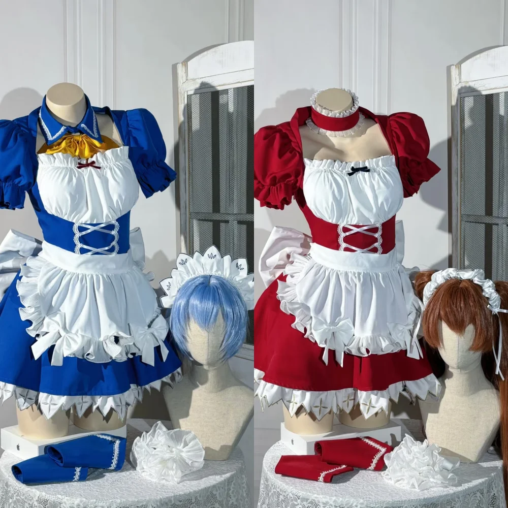 Anime Asuka Rei Asuka Langley Soryu Cosplay Kostuum EVAA Blauw Rood Meisjes Kawaii Meid Jurk Uniform Set Halloween Party Kleding