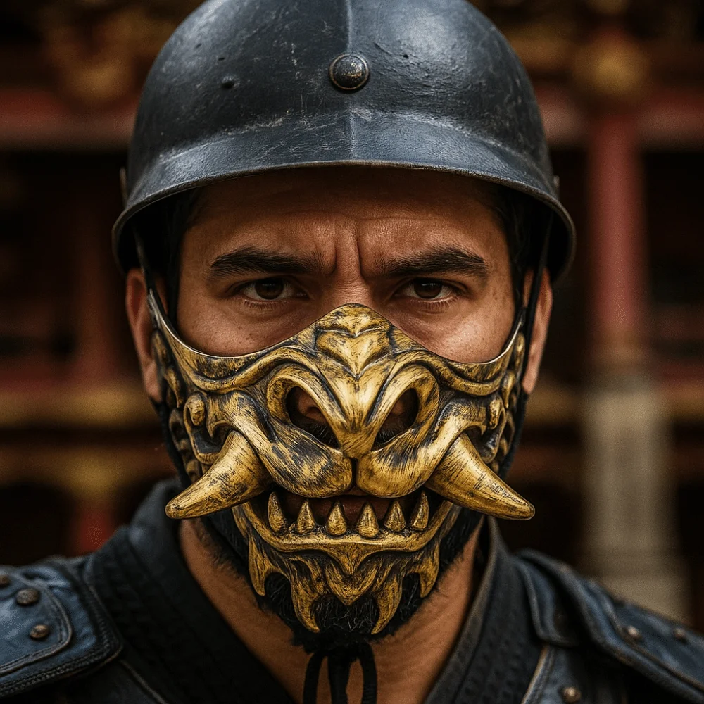 

Performance Half Face Cosplay Red Prajna Mask Spooky Dress Up Samurai Cosplay Mask Masquerade 3D Japanese Mask Toy Party