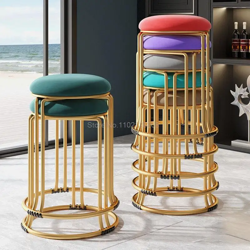 

Household Furniture Dining Stool Nordic Suede Leather Living Room Chairs Thickened High Stools Can Be Stacked Dining Round Stool