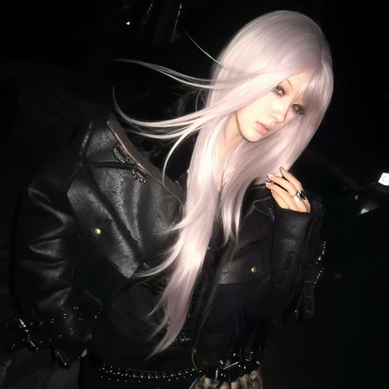 86cm Light Lavender Long Straight Synthetic Wig with Bangs High Temperature Fiber Layered Wig for Daily Cosplay Party Costume