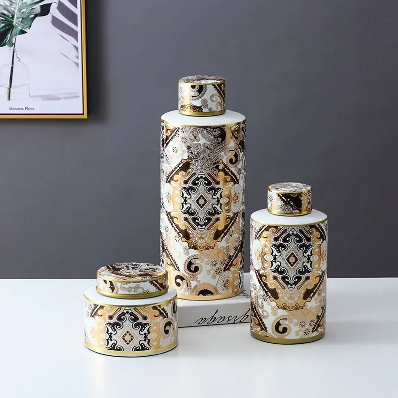 

Modern Home Decoration, Ceramic Vases, Zebra Painting Decorative Storage Jars with Lids, Living Room Desktop Ornaments