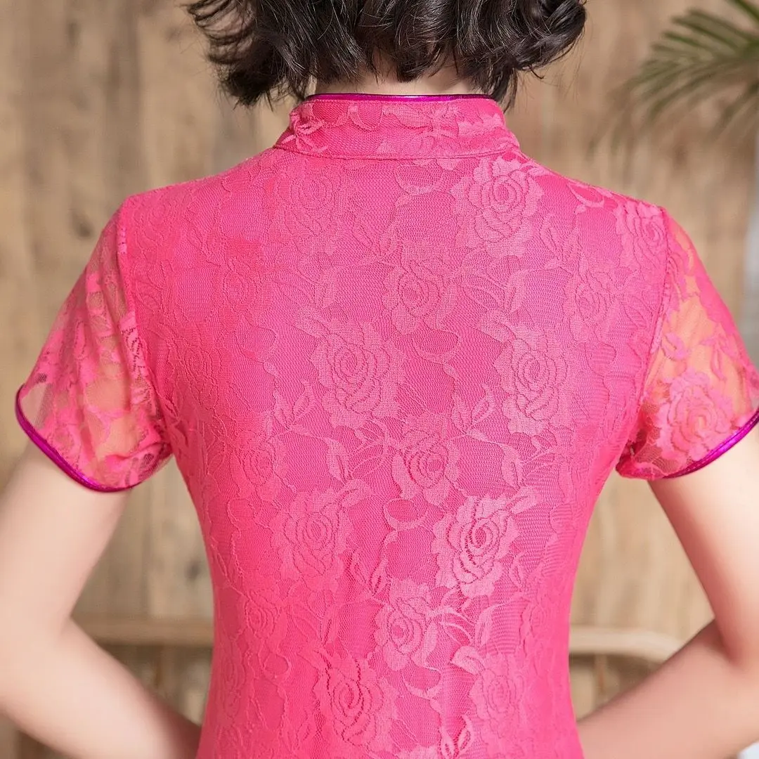 Cheongsam en dentelle à manches courtes, olympiques de mariage vintage sexy, robe qipao élégante, jaune, rose, rouge, S à 5XL