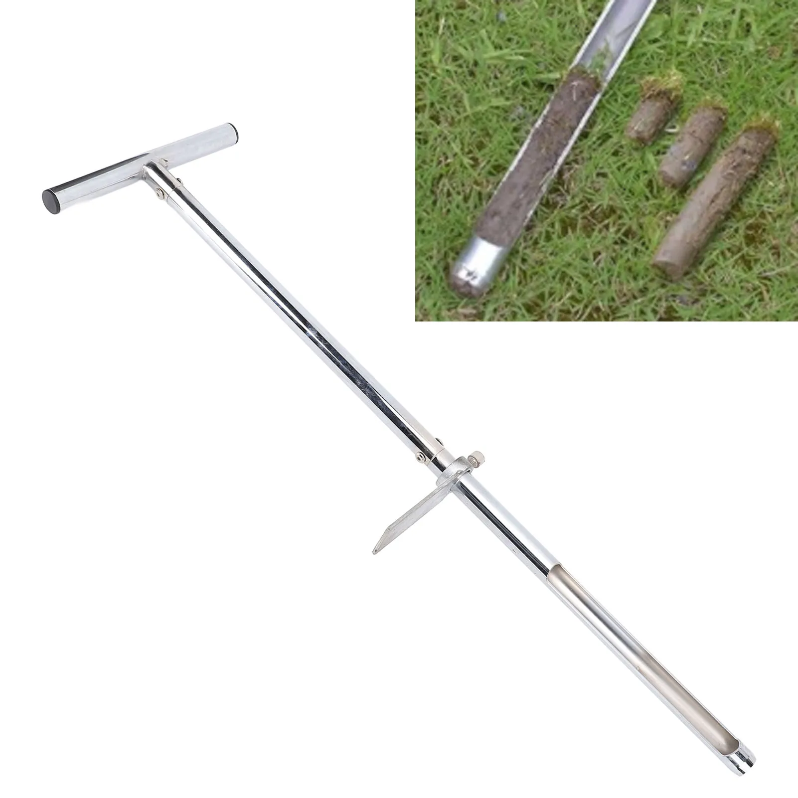 Bodenprobenhalter mit Fußpedal, T-förmiger Griff, Edelstahl-Bodensonde-Testkit für Garten, Rasen, Bauernhof
