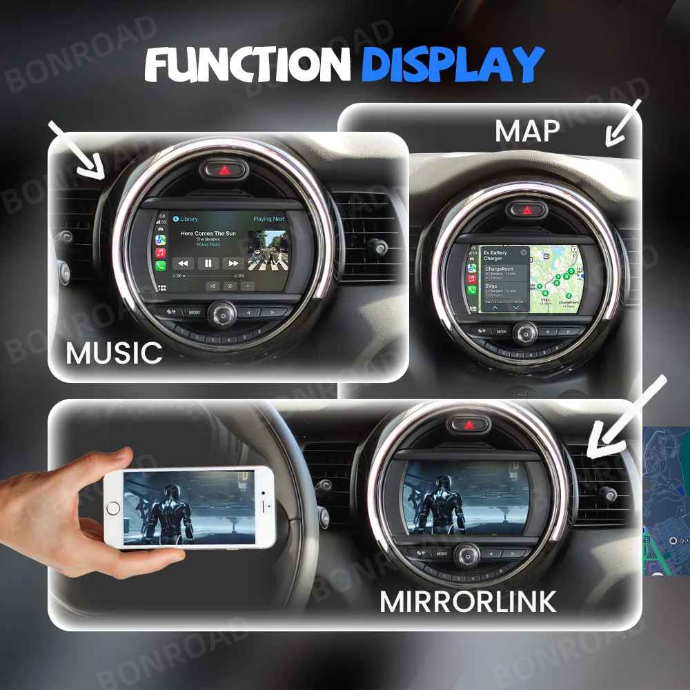 BONROAD واجهة Carplay اللاسلكية أندرويد وحدة السيارات لسيارات BMW MINI CIC NBT EVO R55 R56 R57 R58 R59 R60 R61 F54 F55 مرآة الارتباط