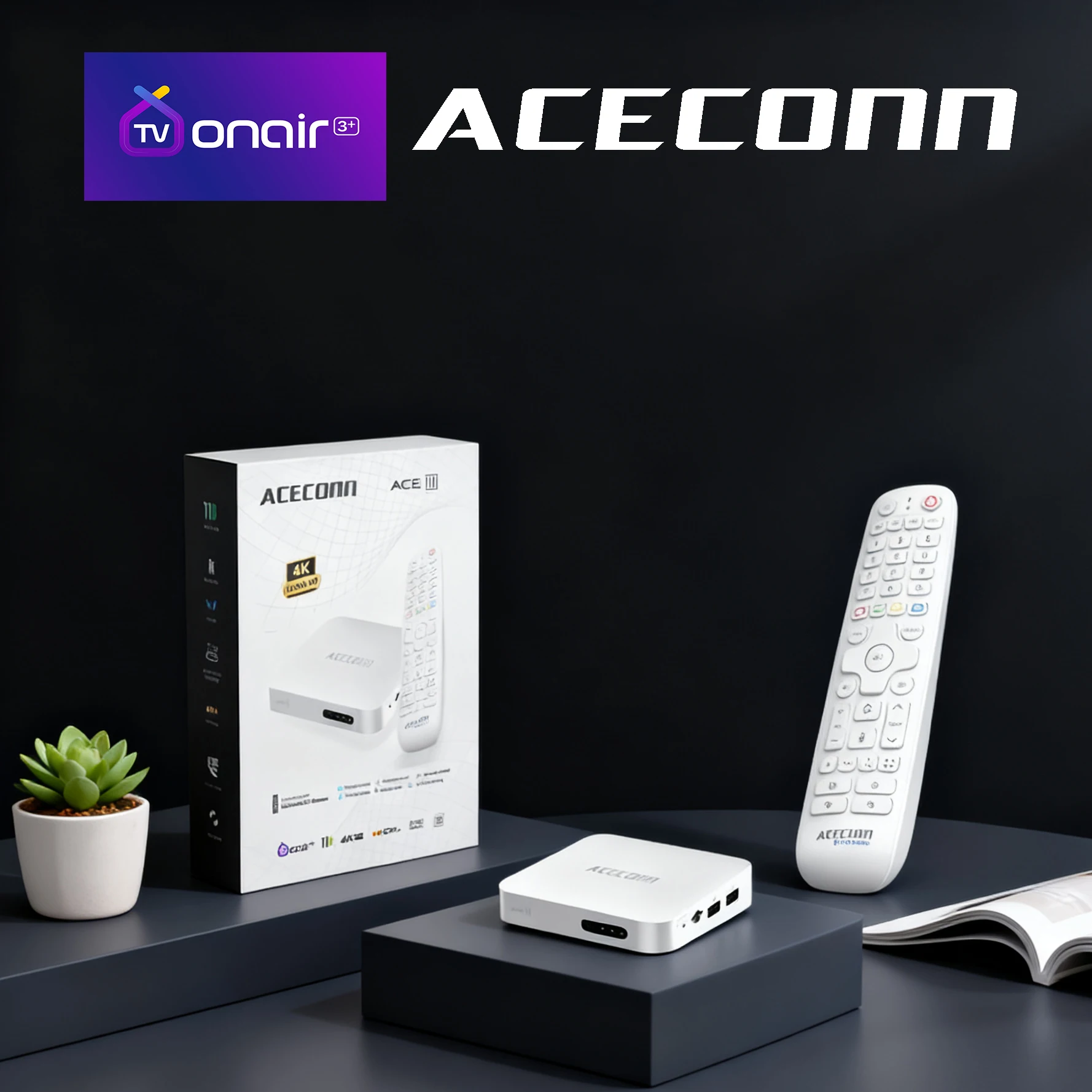4K Dual OS (Andriod or Linux System) TV Box ACE11 ACECONN TVONAIR3+ Platform 2GB 32GB BT Remote RCU Auto Learning OTA App