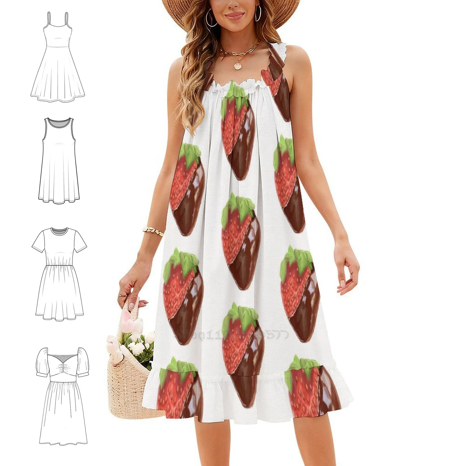 Strawberry In Chocolate-Chocolate Fondue Sexy Vacation Dress For Women Beach Party Birthday Mini Dress Strawberry Chocolate