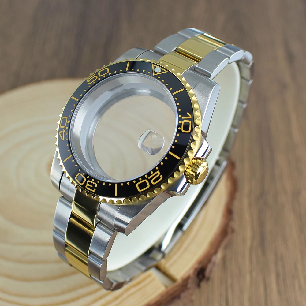 40mm NH35 Watch Case bands Sapphire for Seiko NH35 NH36 8215 2824 Sliding Lock Watch Bracelet Repair Part Seamaster bezel insert