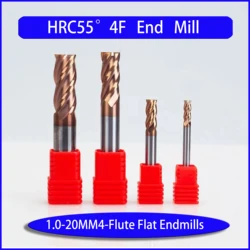 HRC55- Carbide milling cutter 4-edge metal steel alloy coated cutter CNC machining 1.2.3.4.5.6.7.8.9-20MM