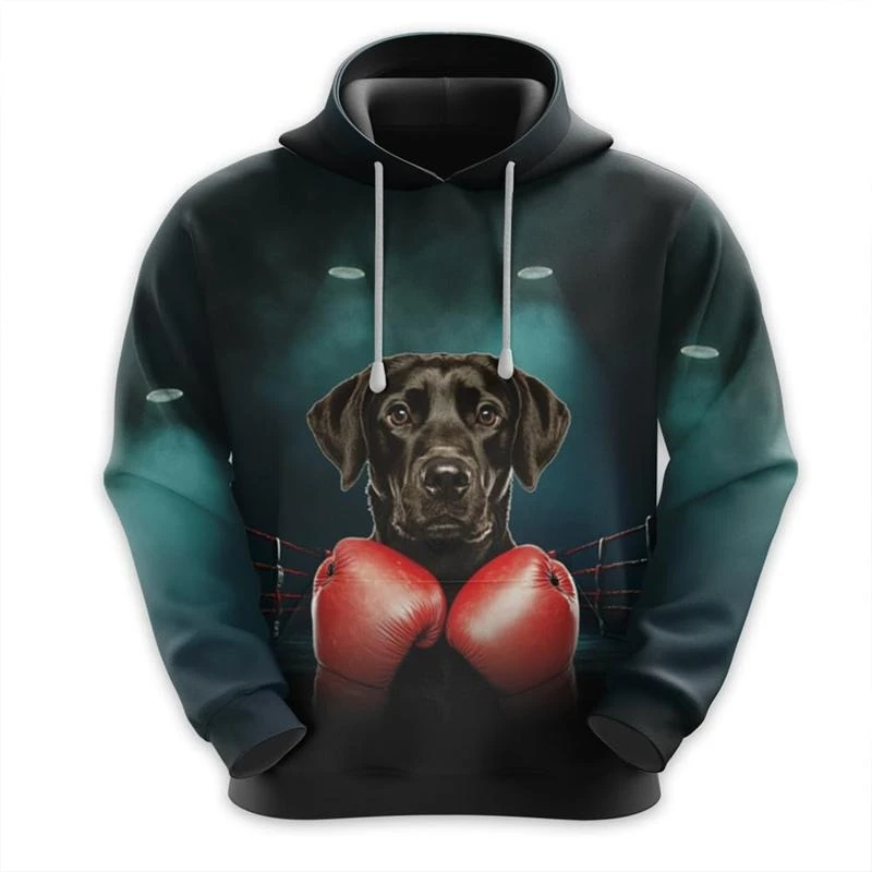 Funny Animal Boxing Hoodie Mens Clothing 3D Printed Cool Pullover Hoody Fashion Streetwear 2024 Autumn Long Sleeve Sweatshirts