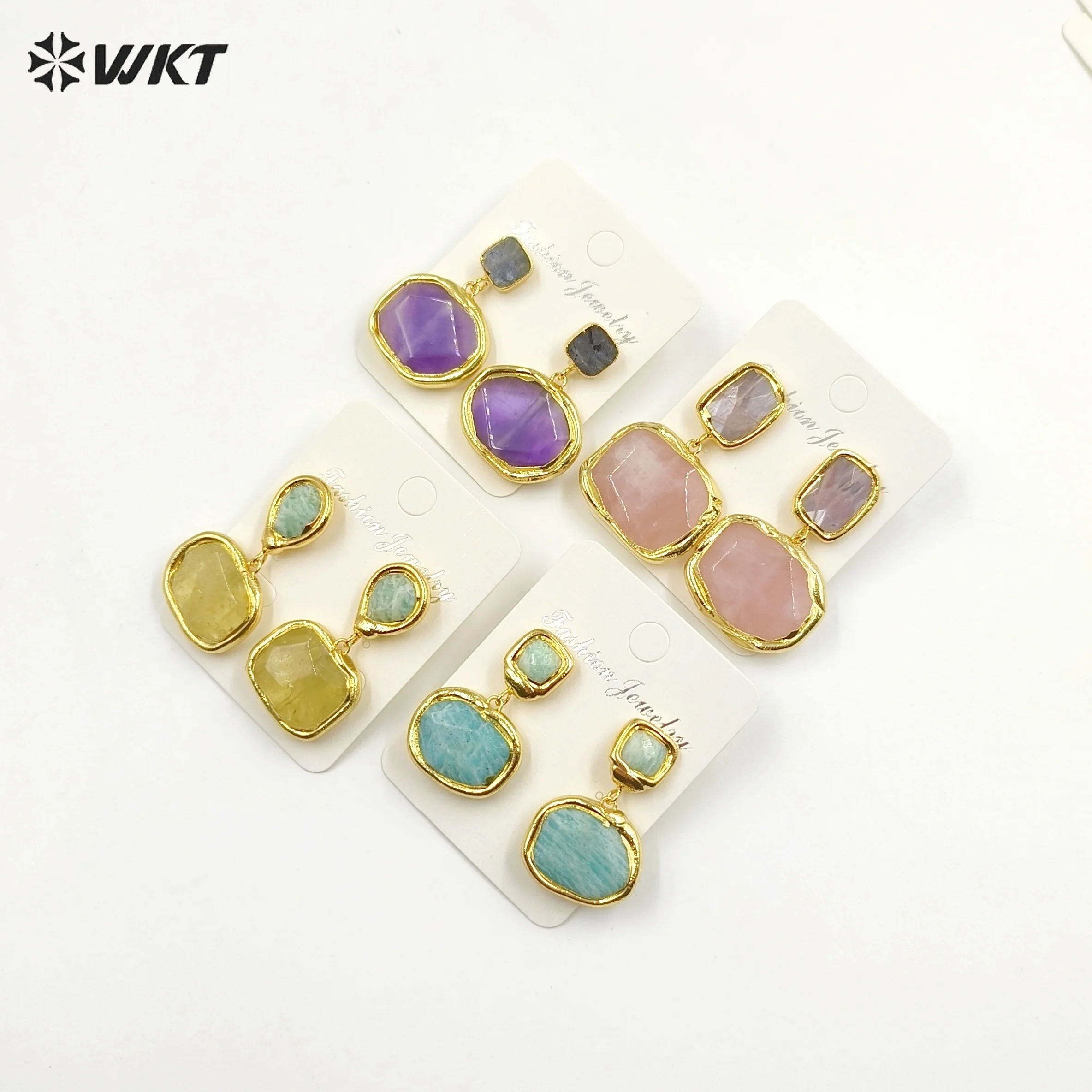 WKT-E742  WKT 2023 Fashion Style Gemstone Earring NEW Shape Gold Plated Jewelry For Women Jewelry Retro Style