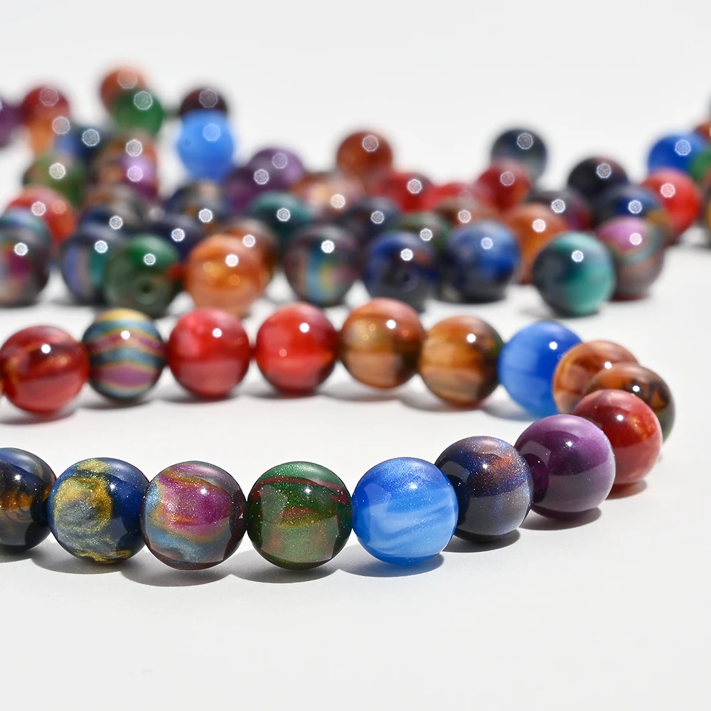 100 Stück 8mm Aurora Glitzer Harzperlen Runde Perlen für DIY Handgemachte Spacer-Perlen Armband Halskette Schmuckherstellung Zubehör – Detail 1