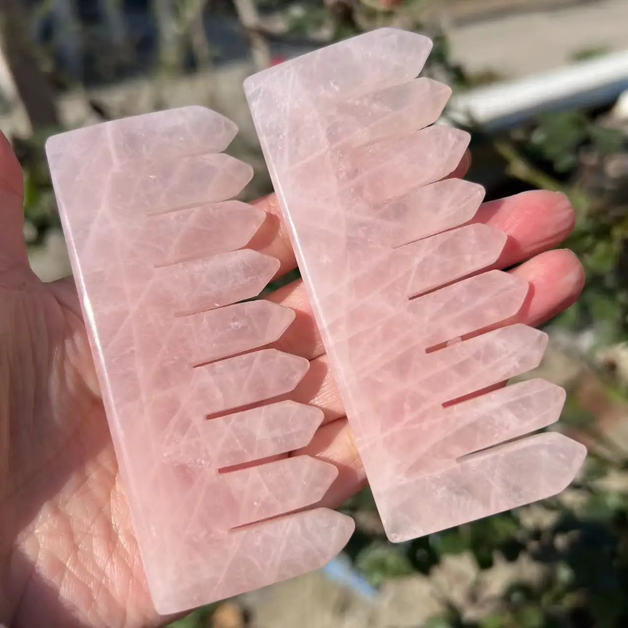 10CM Natural Rose Quartz Crystal Comb Head Hair Health Massage Gua Sha Combs Healing Health Jade Stones Gifts