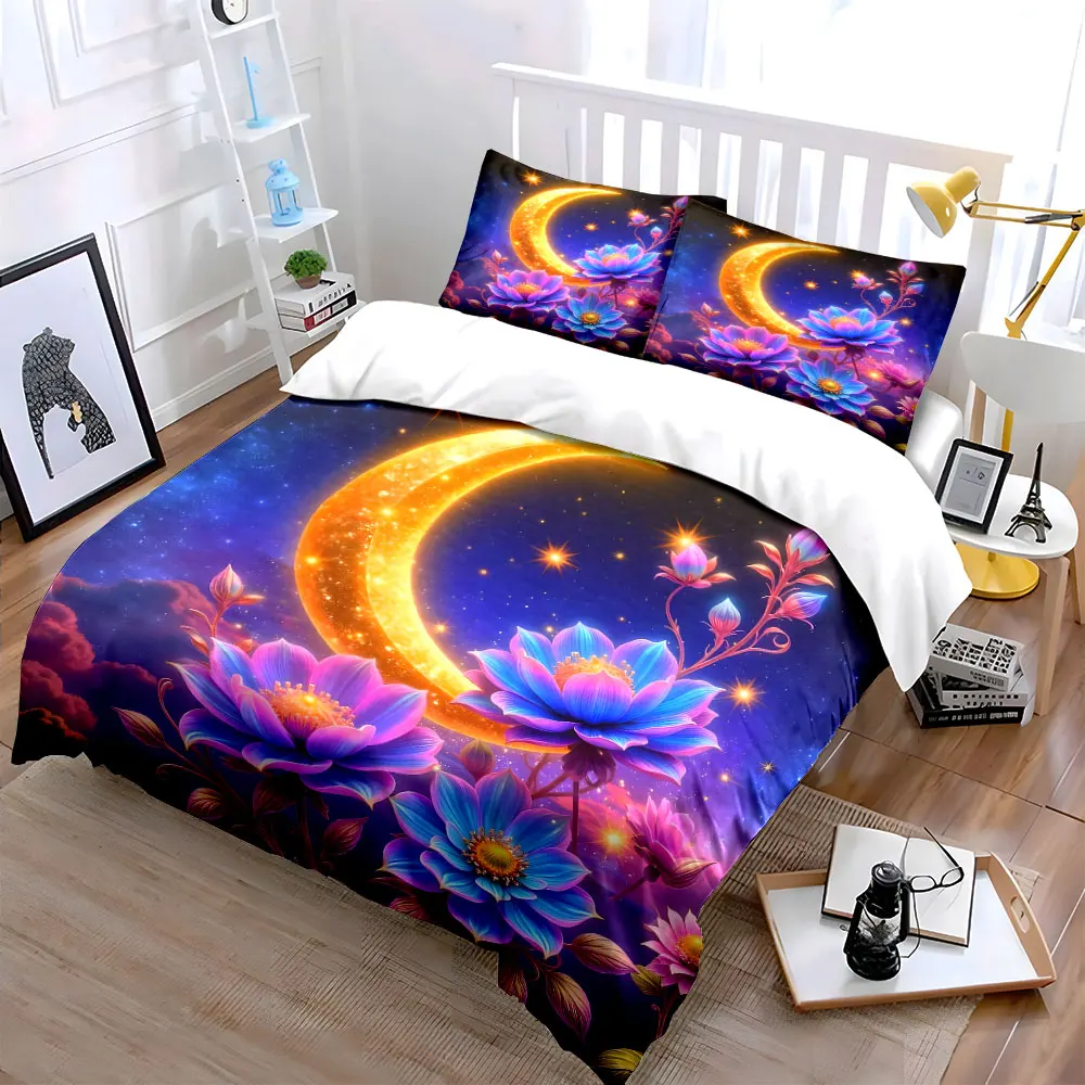 Moonlit Floral Fantasy Set  kid's and adults' bedroom decor, Exquisite three-piece bedding set gift