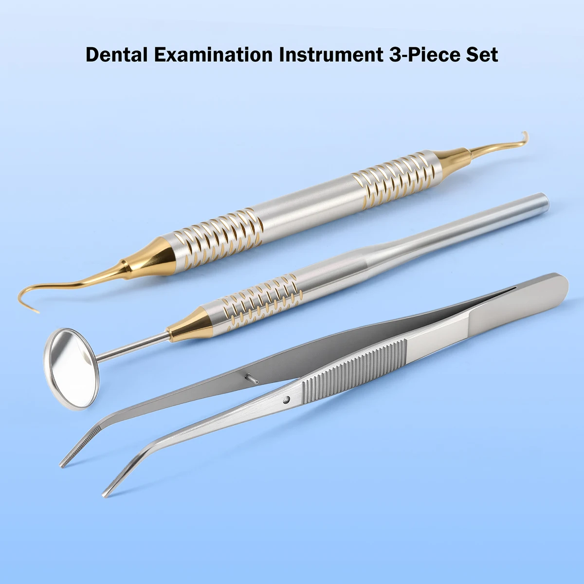 3-teiliges Set AZDENT Dental-Mundreinigungswerkzeug Zahnschaber Mundspiegel Pinzette Sondenspatel Edelstahl Zahnarztinstrument – Detail 4