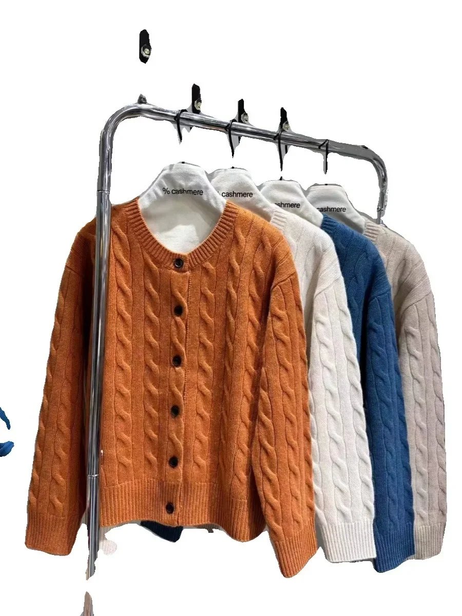 البوب الخريف والشتاء سترة الكشمير المعنقة المرأة Crewneck سميكة تويست سترة فضفاضة وكسول نمط 100% الصوف الخالص محبوك معطف Ti #5