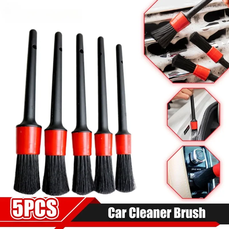 5pcs Car Detailing Cleaner Brush Soft Cleaning Kit for Car Wheels Tire Interior Exterior Leather Air Vent Dust Removal Brusher