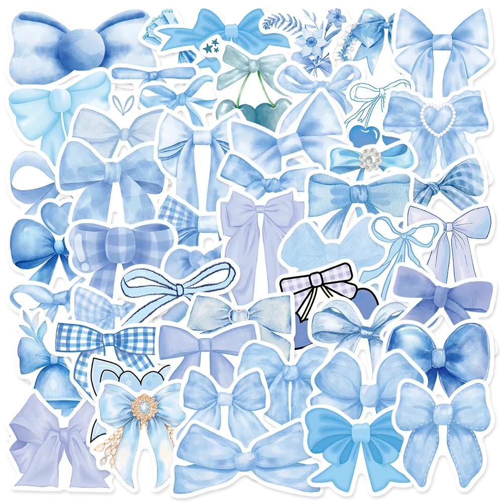 

50PCS Blue Cartoon Bow Stickers INS Style Graffiti Decals For Guitar Cup Laptop Scrapbook Hand Account Waterproof Toy Stickers