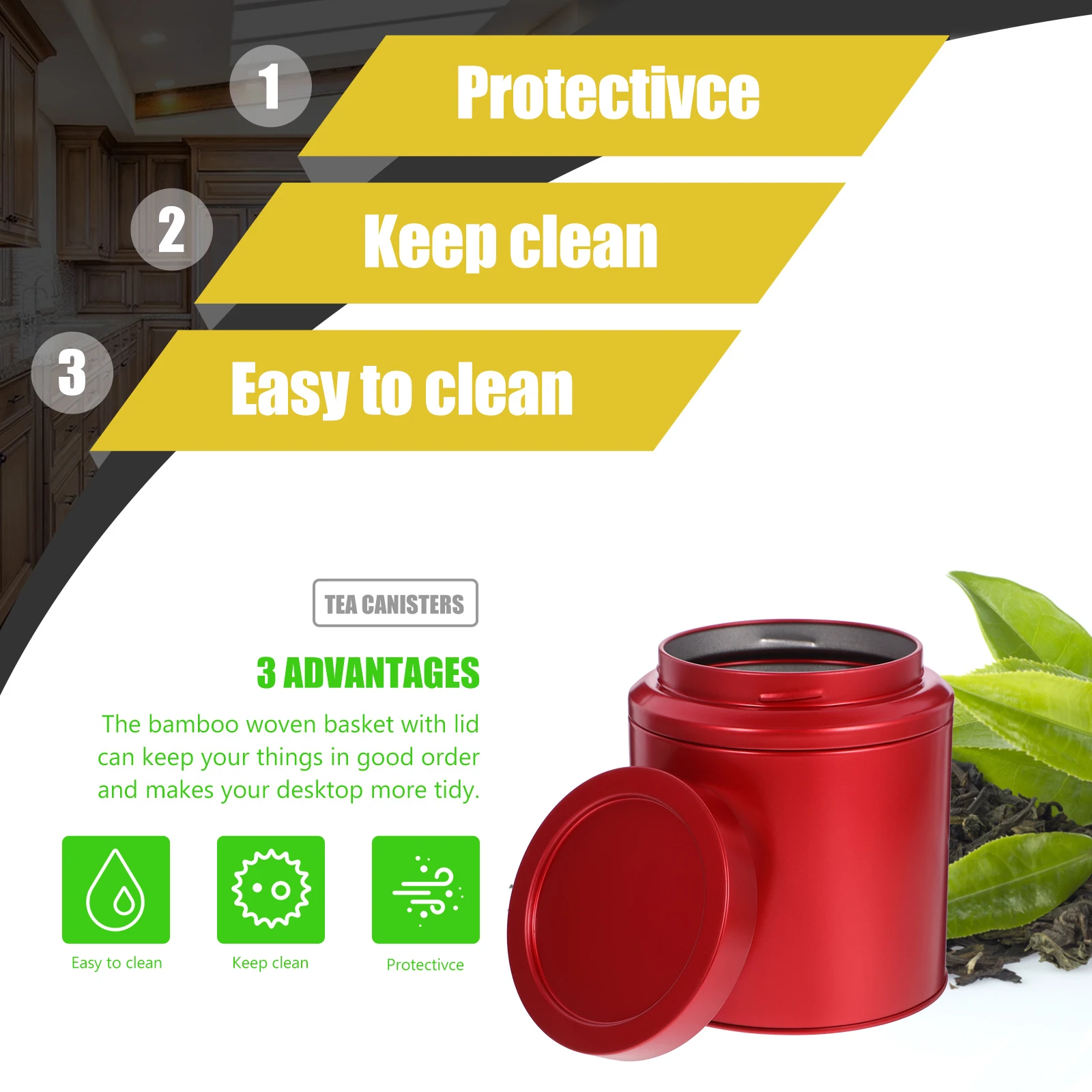 

Tea Canister Gray Tinplate Storage Jars Airtight Containers for Tea Leaf Coffee Kitchen Office