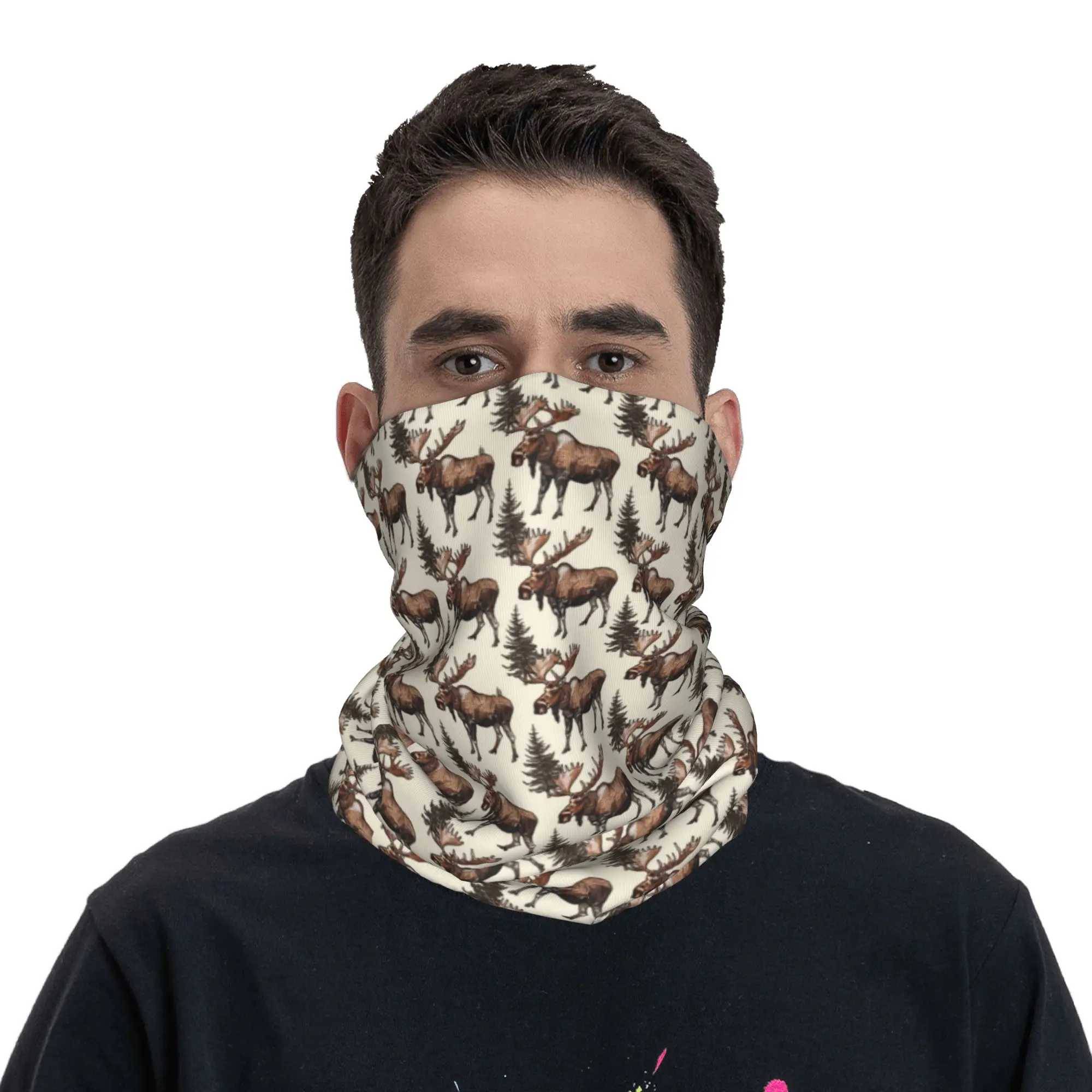 Wild Moose Deer Design  Bandana Neck Gaiter Printed Magic Scarf Face Mask Riding Unisex Adult Breathable