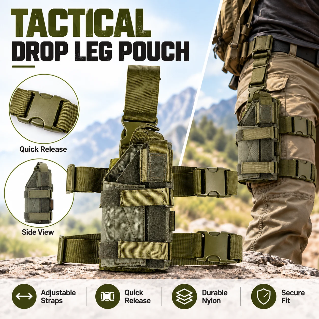 Tactical Drop Leg Holster Adjustable Nylon Thigh Rig with Quick Release Buckles Waist Strap for Glock M9 1911 CZ SIG Hi-Capa