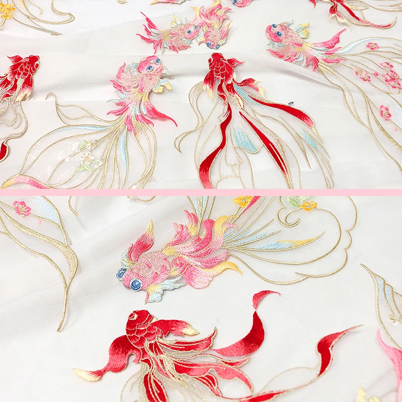 

1Pc Antique Chinese Style Koi Fish Applique Embroidery Sew On Patches Sticker Diy Sewing Supplies for Hanfu Dress Clothing Patch