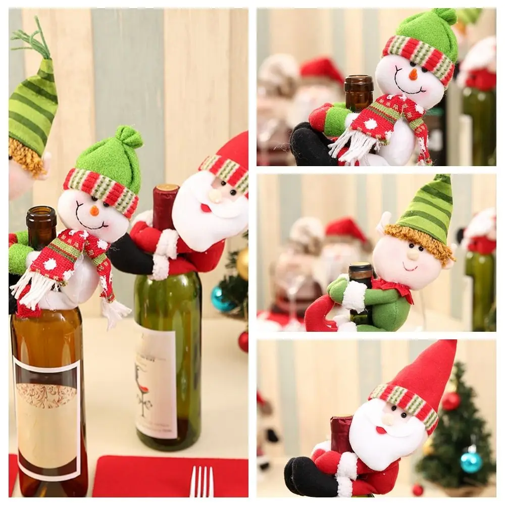 Cartoon Christmas Wine Bottle Cover Snowman Santa Claus Wine Bottle Cover Christmas Decorations Plush Doll