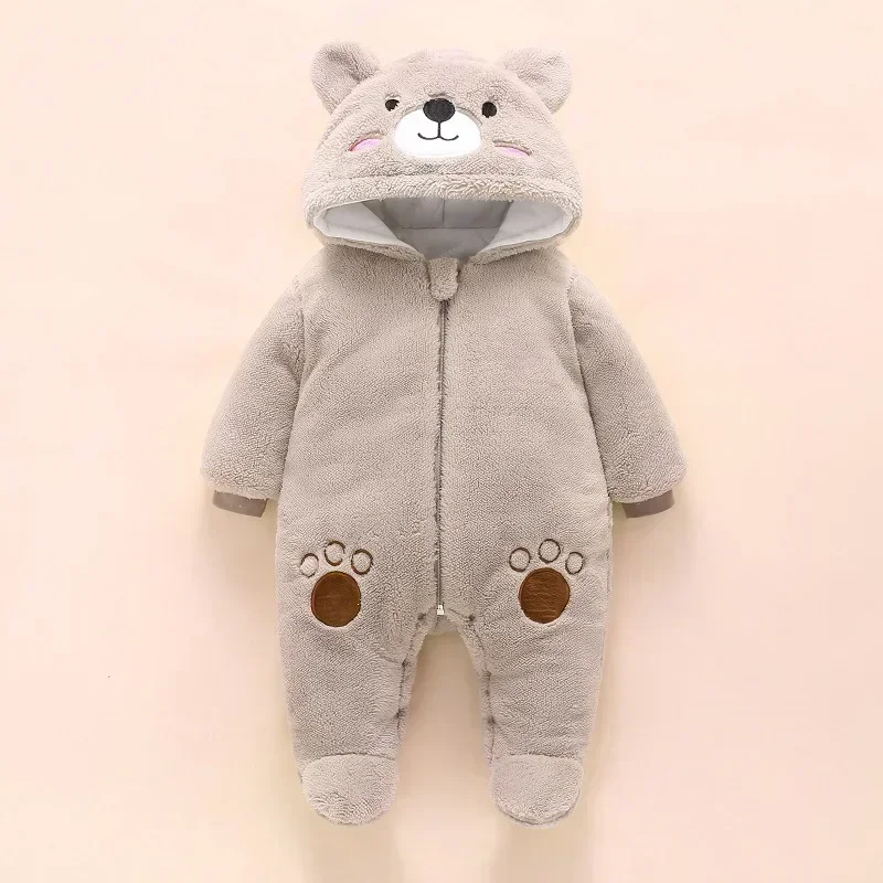 0-12M Baby Rompers Cute Bear Toddler Girls Overall Jumpsuit Winter Warm Hooded Cotton Baby Boys Romper Infants Clothes